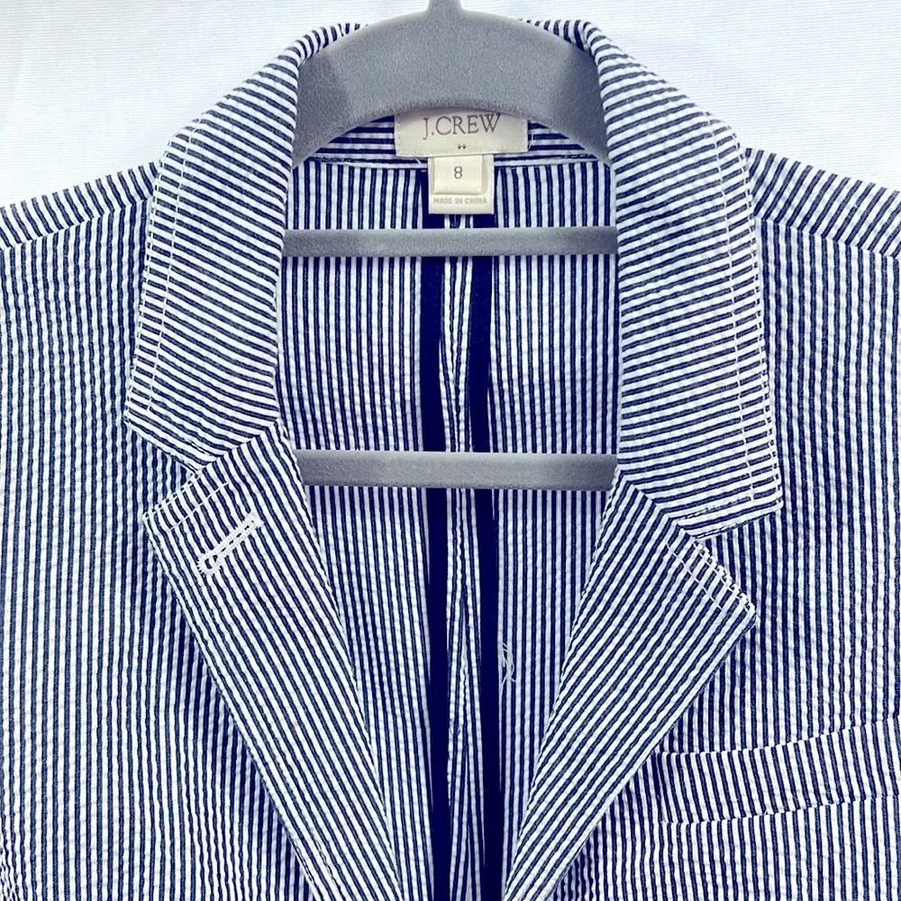 J. Crew Navy & White Striped Seersucker Blazer